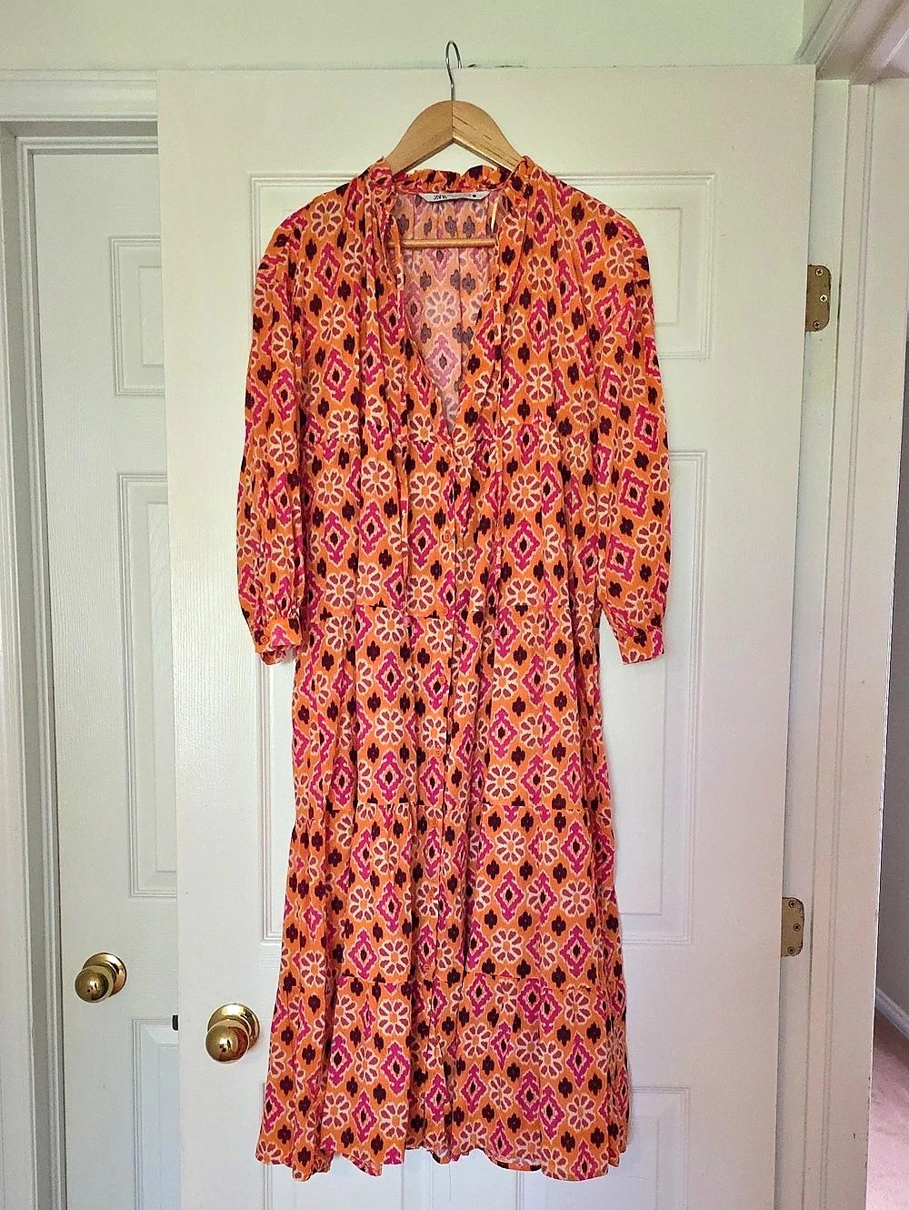 Zara The Selma Dress Geometric Maxi Dress Orange & Pink Medium